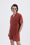 Terracotta Shirt with 'Leone' print, a stylish collaboration by Uberta Zambeletti.