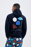 Blue Hoodie with 'Hellas' print, a stylish collaboration by Julie Safirsterin.