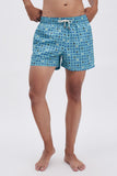 Light Blue Swim Shorts with 'Lucky Charms' print, a stylish collaboration by Mary Matson.
