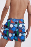 Blue Swim Shorts with 'Hellas' print, a stylish collaboration by Julie Safirstein.