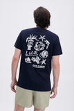 Blue Tee with 'Le Bel Été' print, a stylish collaboration by Edith Carron